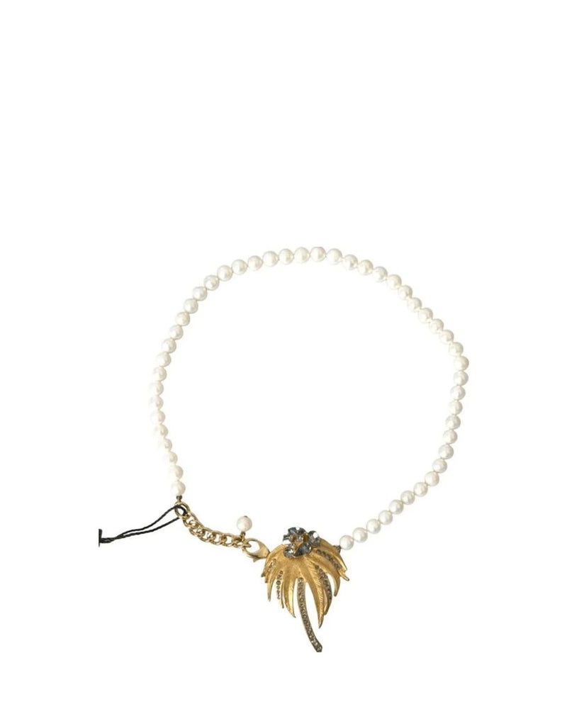 Dolce & Gabbana Gold Brass Crystal Pearl Tree Pendant Charm Necklace Necklaces
