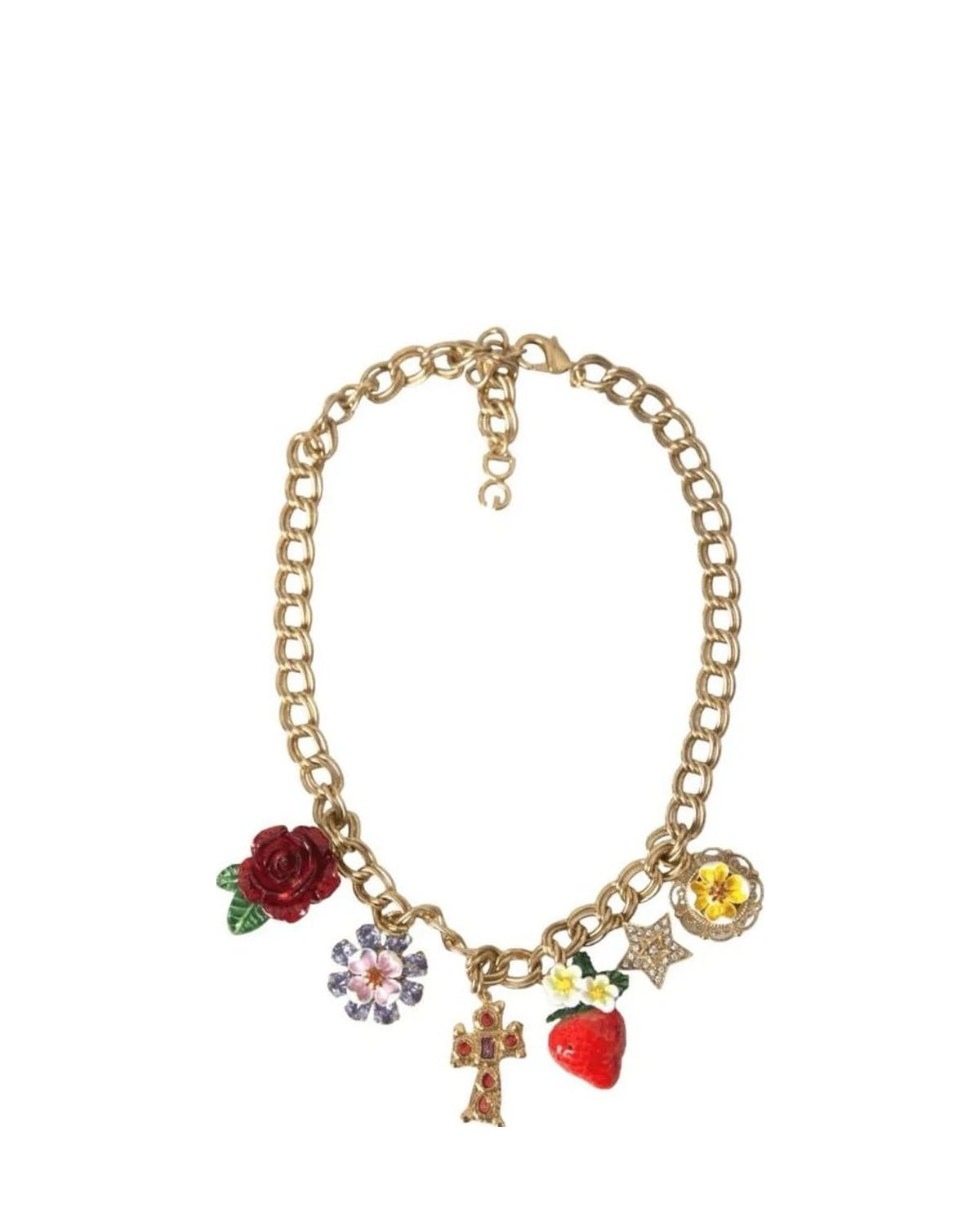 Dolce & Gabbana Gold Chain Rose Cross Strawberry Star Pendant Necklace Necklaces