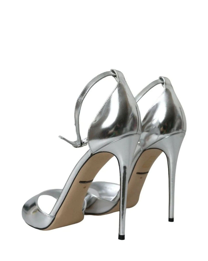 Dolce & Gabbana Silver Keira Leather Heels Sandals Shoes Heels