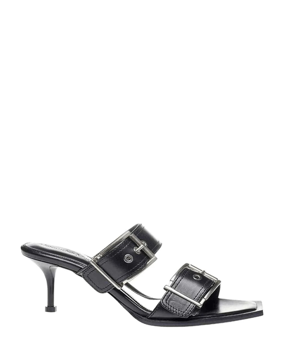 Alexander Mcqueen Black Elevate Your Steps In Timeless Leather Sandals Heels
