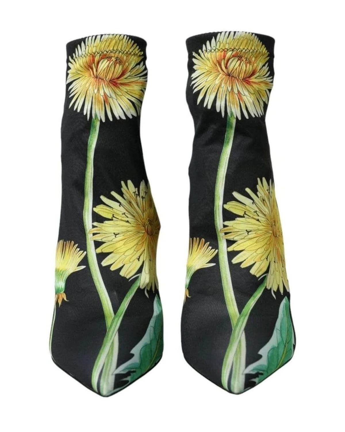 Dolce & Gabbana Black Floral Jersey Stretch Ankle Boots Shoes Boots