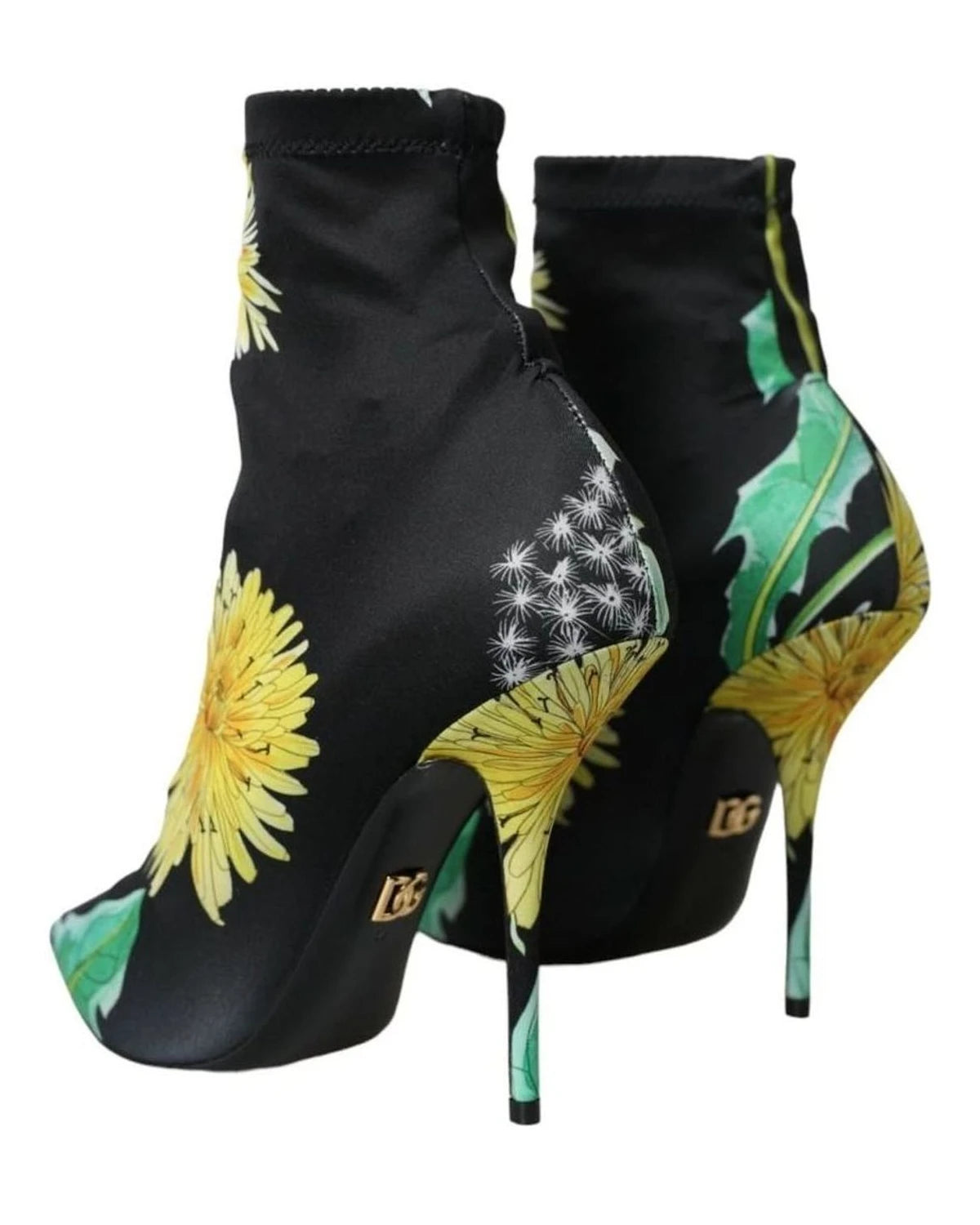 Dolce & Gabbana Black Floral Jersey Stretch Ankle Boots Shoes Boots