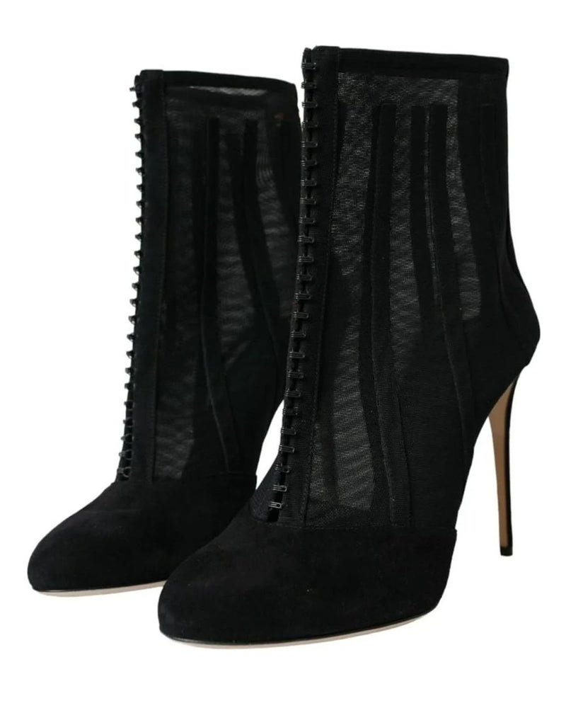 Dolce & Gabbana Black Mesh Stiletto Heels Ankle Boots Shoes Boots