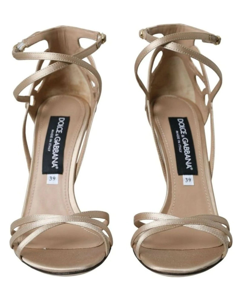 Dolce & Gabbana Beige Leather Strappy Heels Sandals Shoes Heels