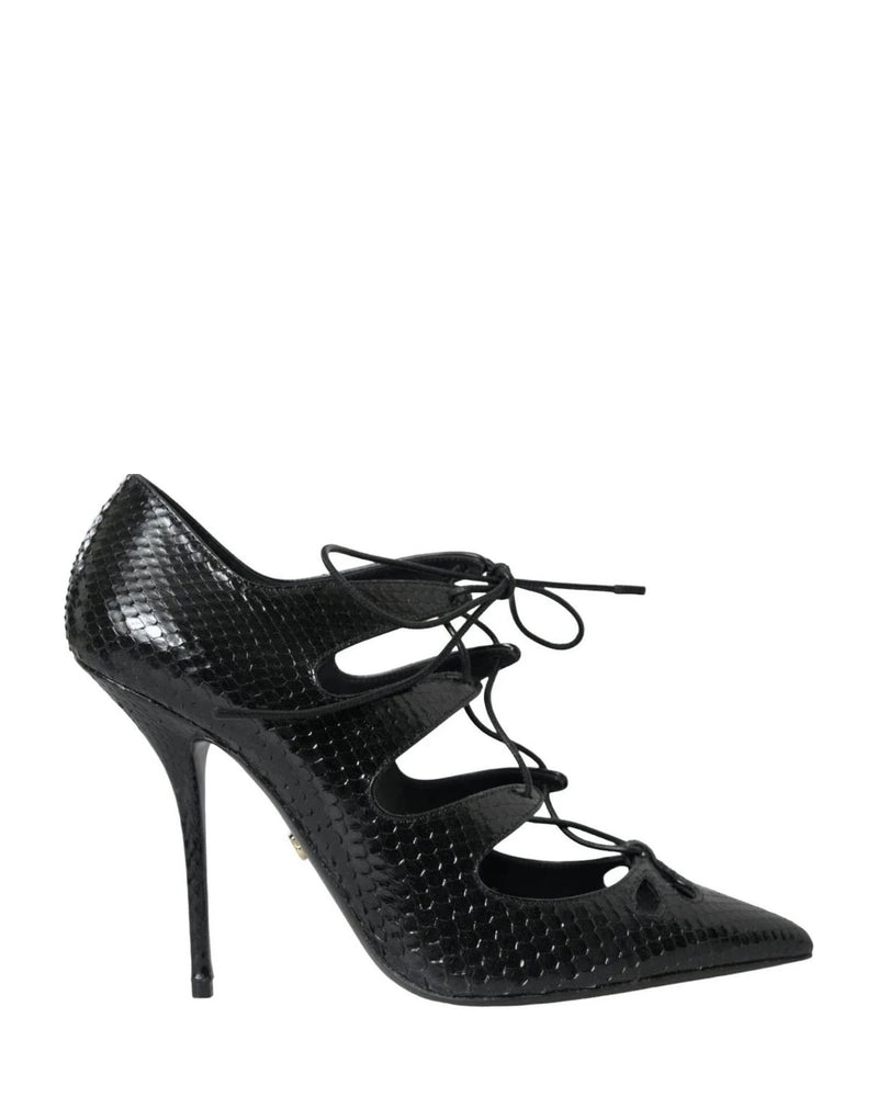 Dolce & Gabbana Black Python Leather Mary Jane Pumps Shoes Heels