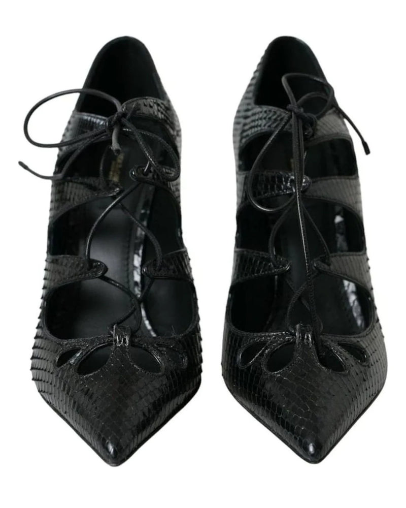 Dolce & Gabbana Black Python Leather Mary Jane Pumps Shoes Heels