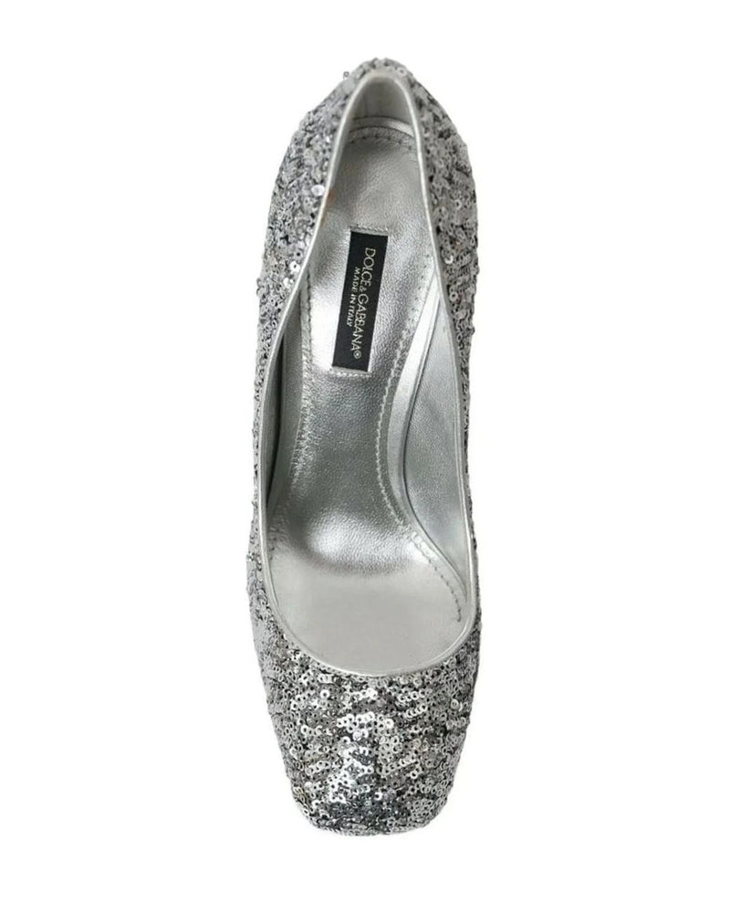 Dolce & Gabbana Silver Sequin Embellished Heels Pumps Shoes Heels