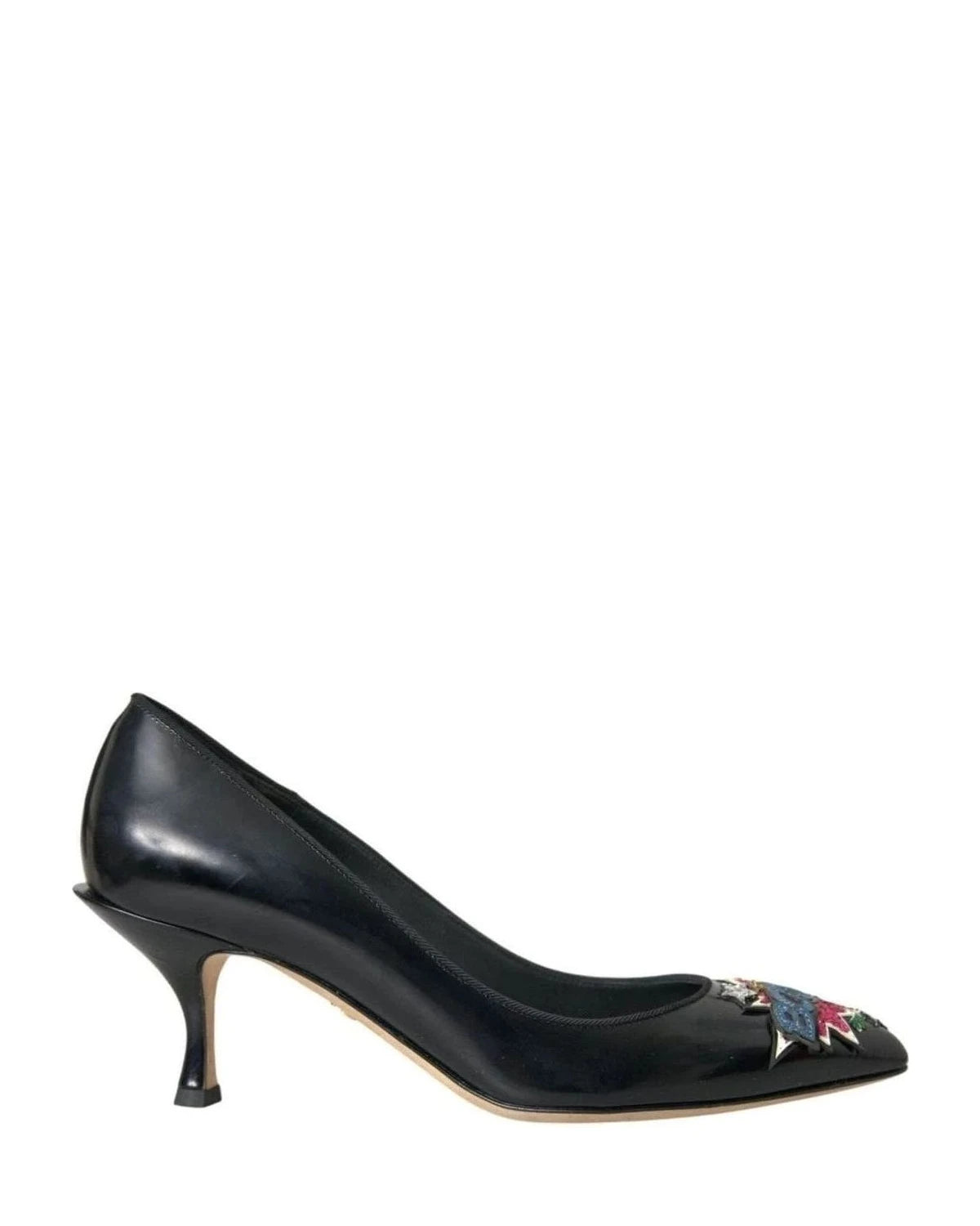 Dolce & Gabbana Black Leather Boom Patch Heels Pumps Shoes Heels