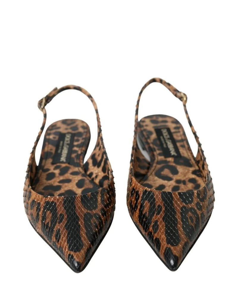 Dolce & Gabbana Brown Leopard Exotic Skin Slingback Shoes Sandals