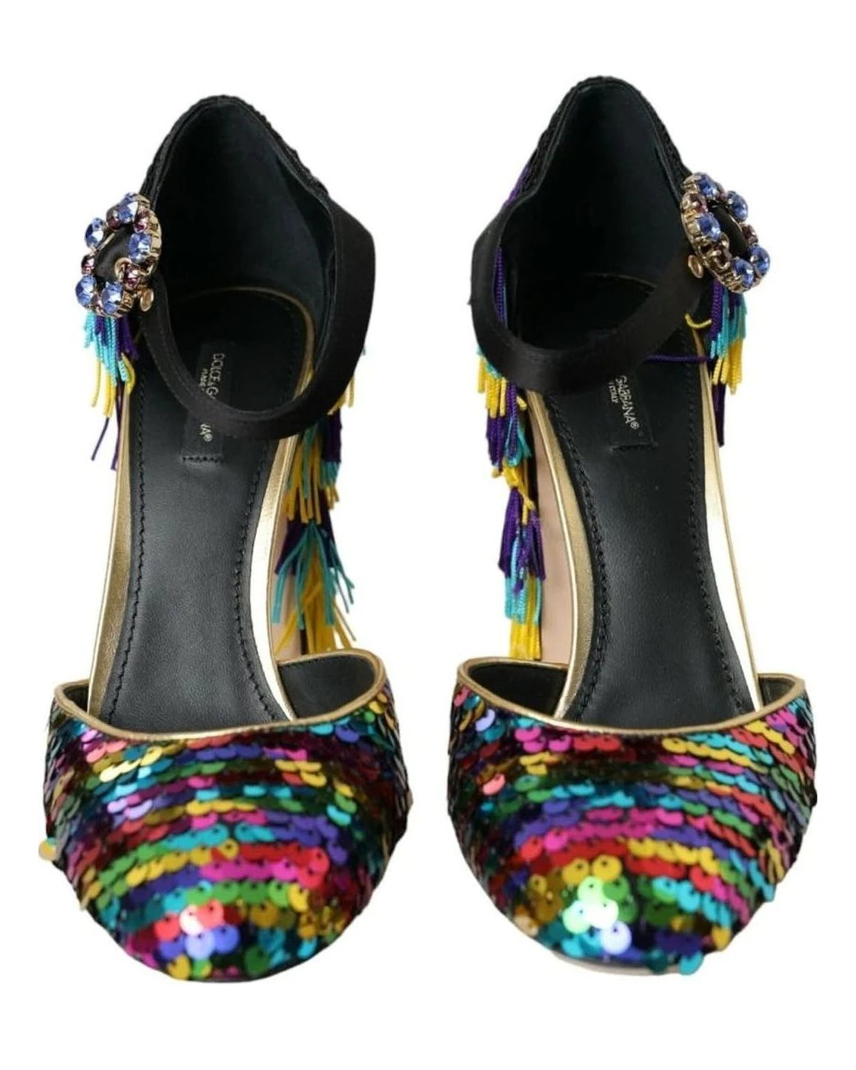 Dolce & Gabbana Multicolor Sequin Crystal Mary Jane Shoes Heels