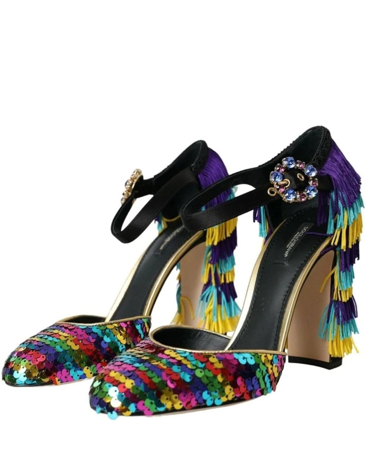Dolce & Gabbana Multicolor Sequin Crystal Mary Jane Shoes Heels