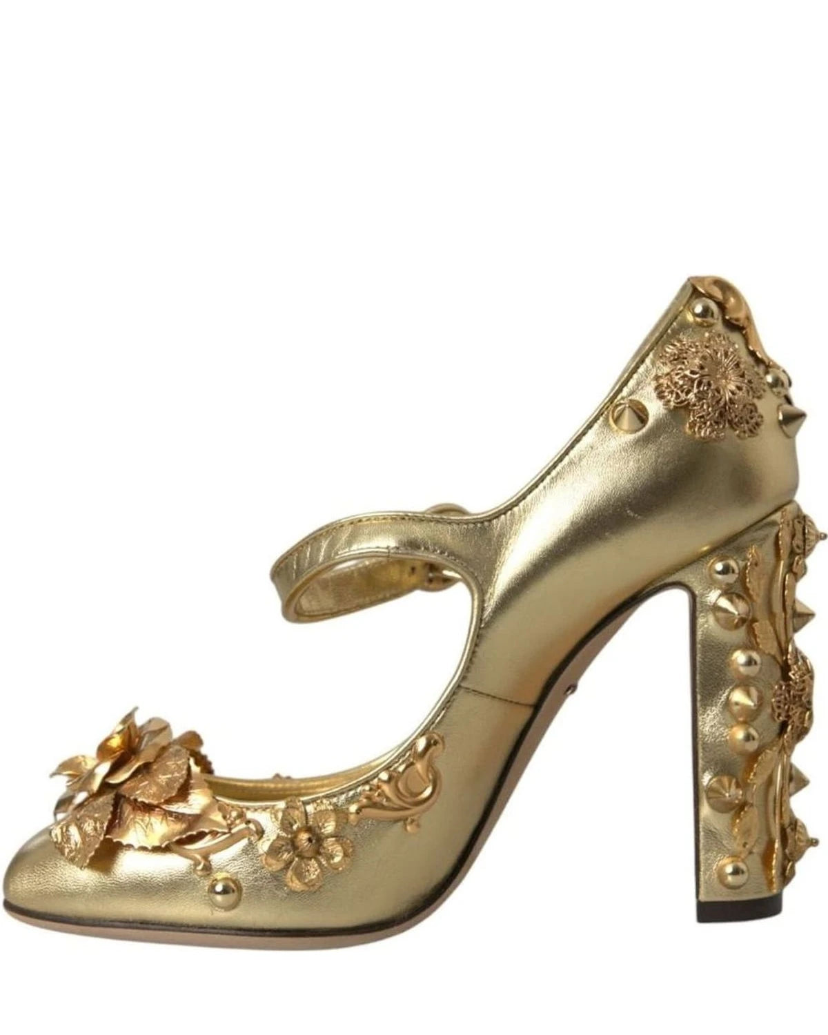 Dolce & Gabbana Gold Leather Crystal Mary Janes Pumps Shoes Heels