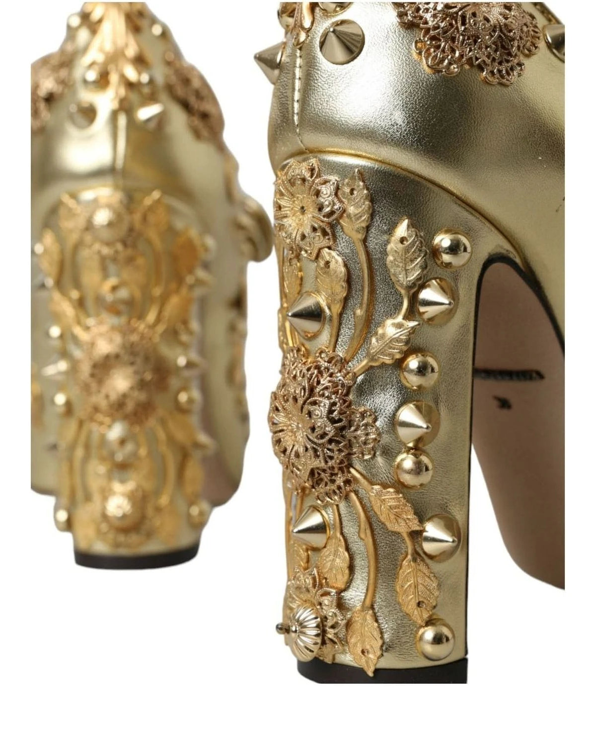 Dolce & Gabbana Gold Leather Crystal Mary Janes Pumps Shoes Heels
