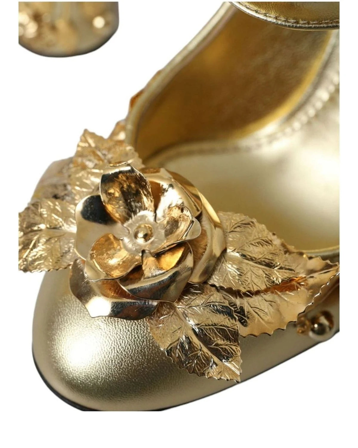 Dolce & Gabbana Gold Leather Crystal Mary Janes Pumps Shoes Heels