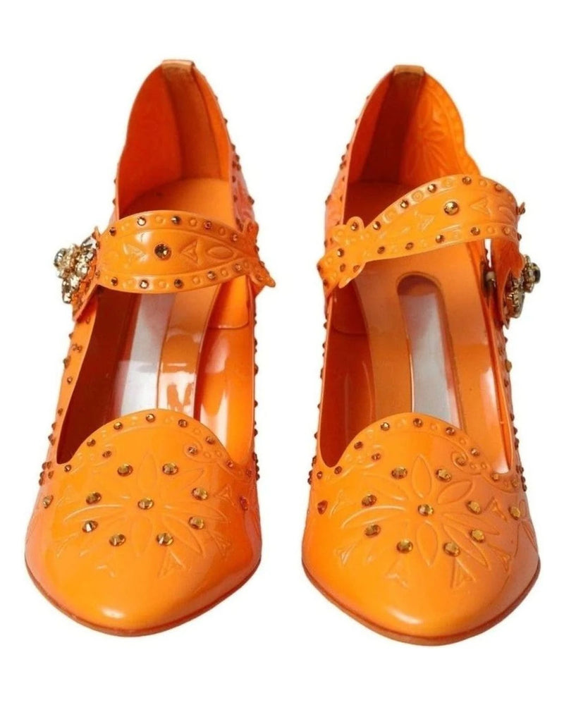 Dolce & Gabbana Orange Cinderella Floral Crystal Pumps Shoes Heels