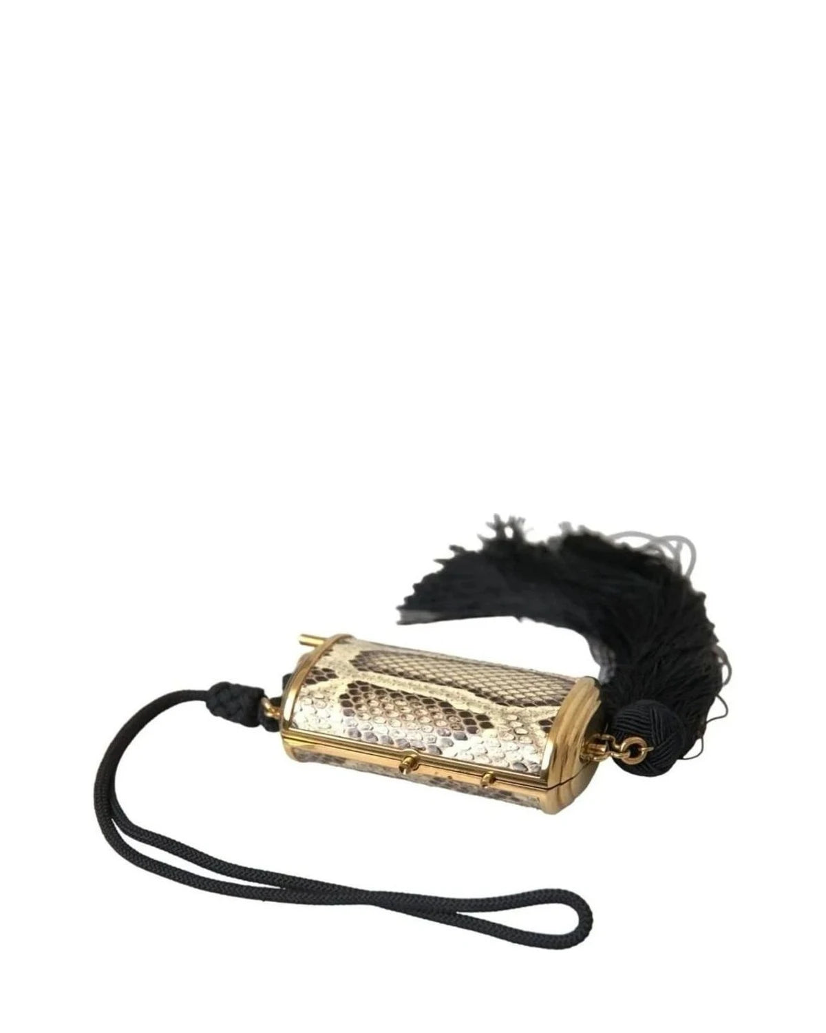 Dolce & Gabbana Beige Exotic Leather Mini Mirror Tassel Make Up Holder Bag Clutch Bags
