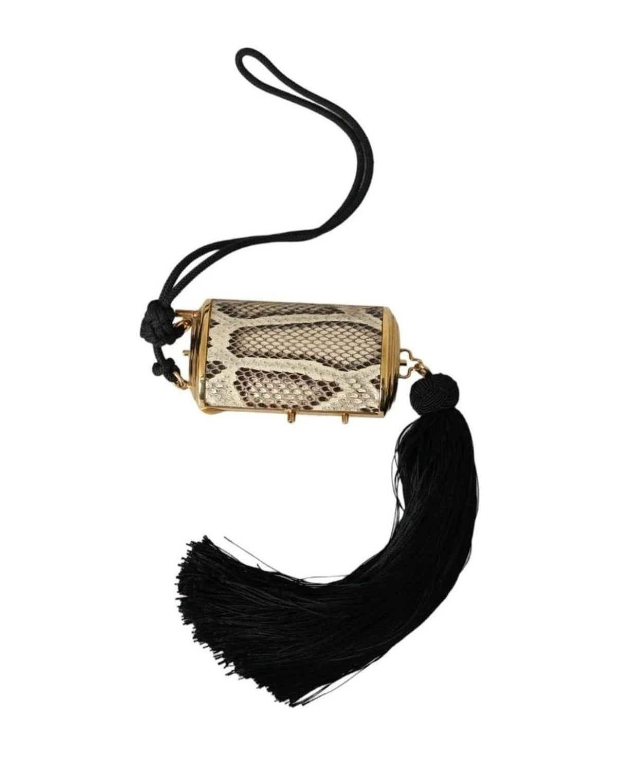 Dolce & Gabbana Beige Exotic Leather Mini Mirror Tassel Make Up Holder Bag Clutch Bags