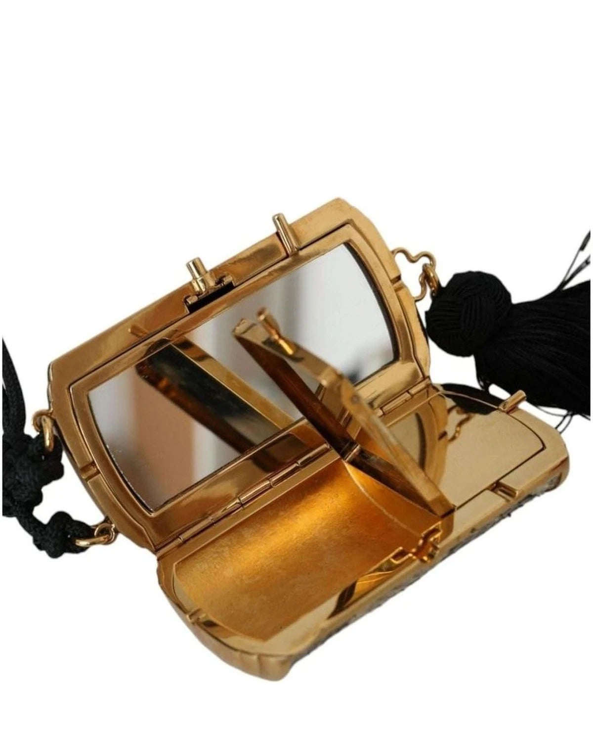 Dolce & Gabbana Beige Exotic Leather Mini Mirror Tassel Make Up Holder Bag Clutch Bags