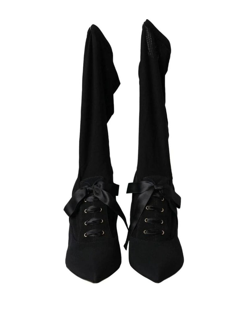 Dolce & Gabbana Black Stiletto Heels Mid Calf Boots Shoes Boots