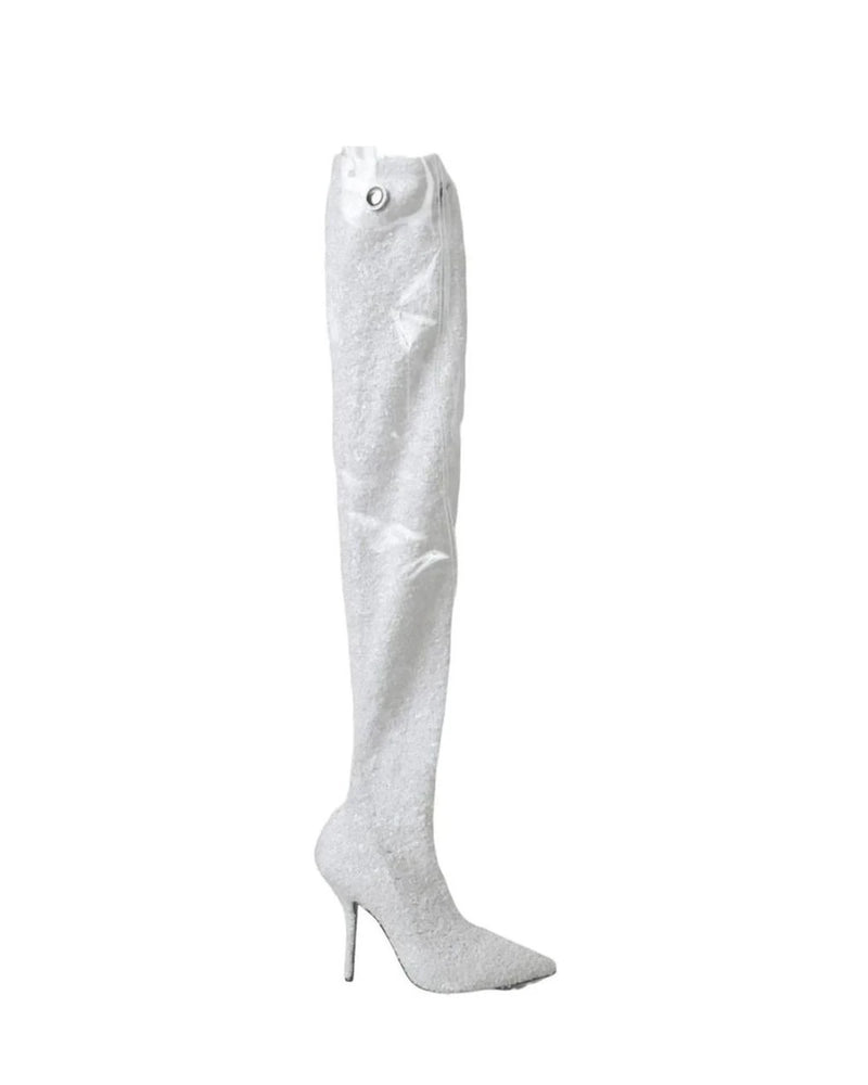 Dolce & Gabbana White Heels Stiletto Knee High Boots Shoes Boots