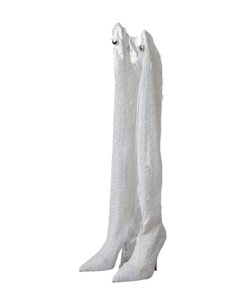 Dolce & Gabbana White Heels Stiletto Knee High Boots Shoes Boots
