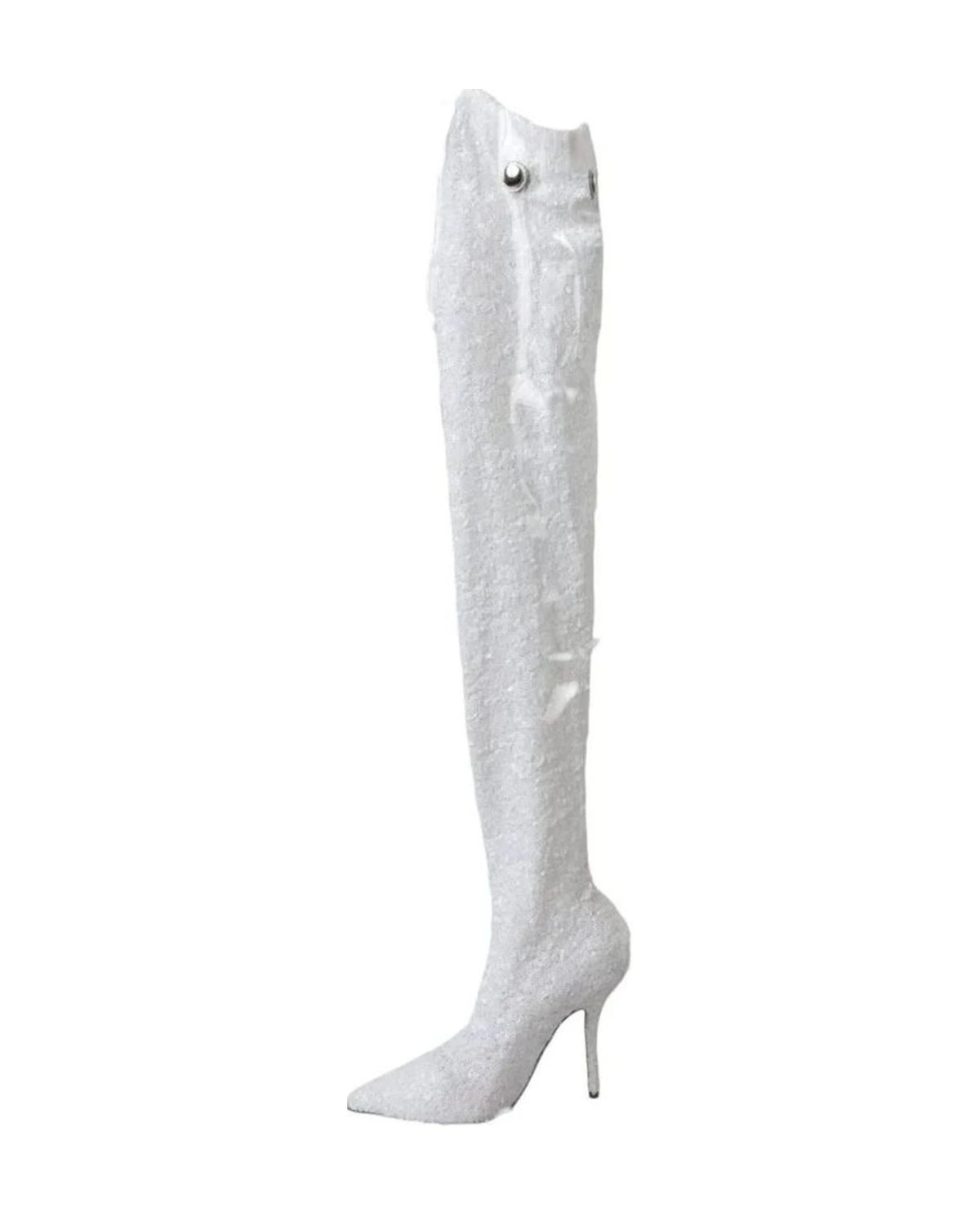 Dolce & Gabbana White Heels Stiletto Knee High Boots Shoes Boots
