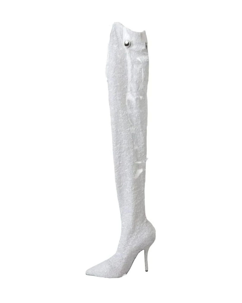 Dolce & Gabbana White Heels Stiletto Knee High Boots Shoes Boots