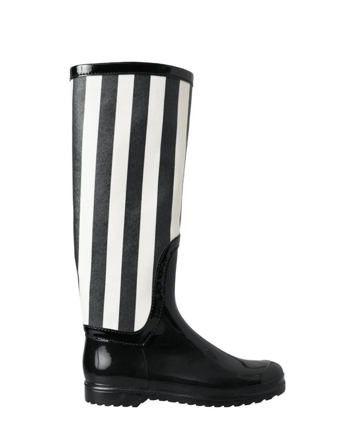 Dolce & Gabbana Black Rubber Knee High Flat Boots Shoes Boots