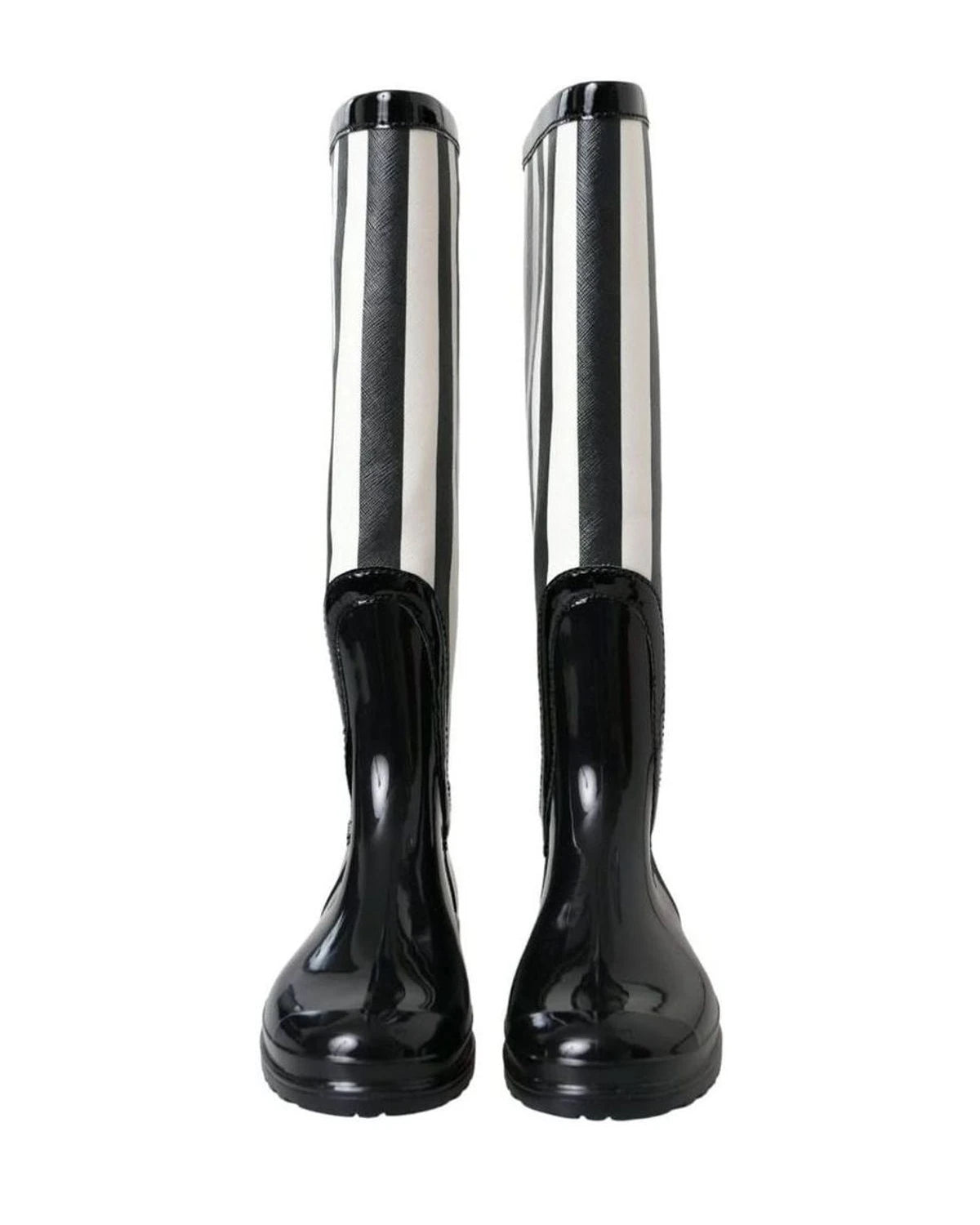 Dolce & Gabbana Black Rubber Knee High Flat Boots Shoes Boots