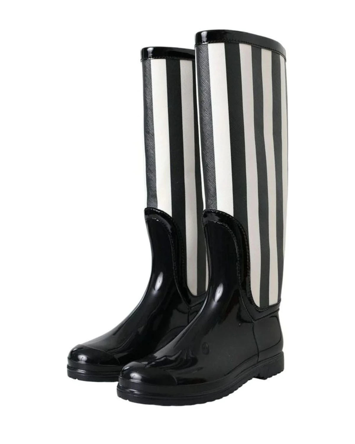 Dolce & Gabbana Black Rubber Knee High Flat Boots Shoes Boots