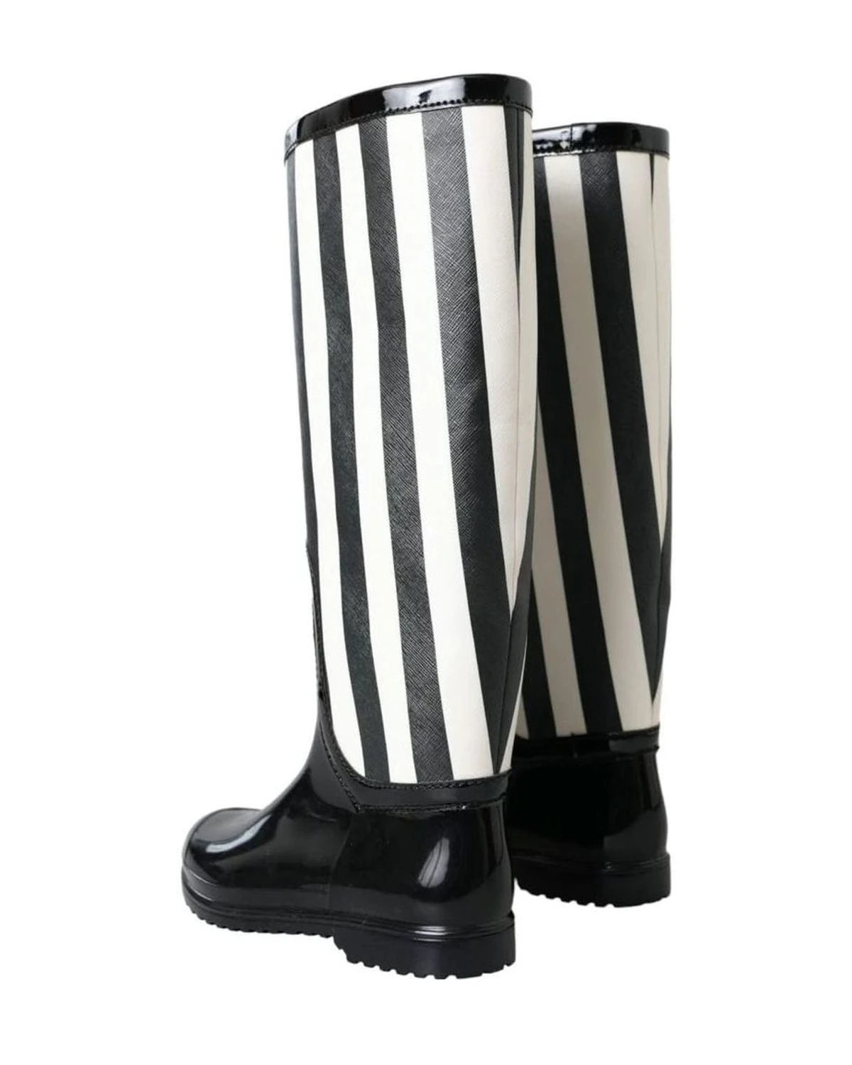 Dolce & Gabbana Black Rubber Knee High Flat Boots Shoes Boots