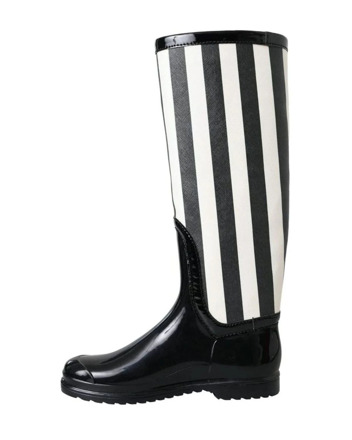 Dolce & Gabbana Black Rubber Knee High Flat Boots Shoes Boots