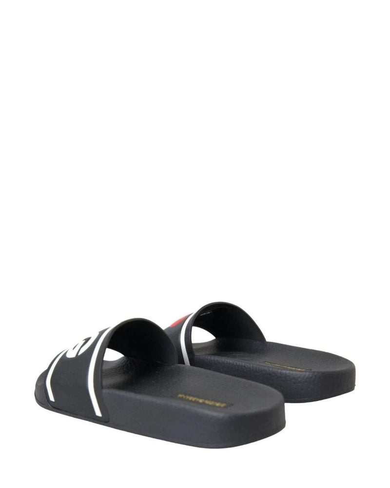 Dolce & Gabbana Black Leather I Love Dg Sandals Slides Shoes Flats