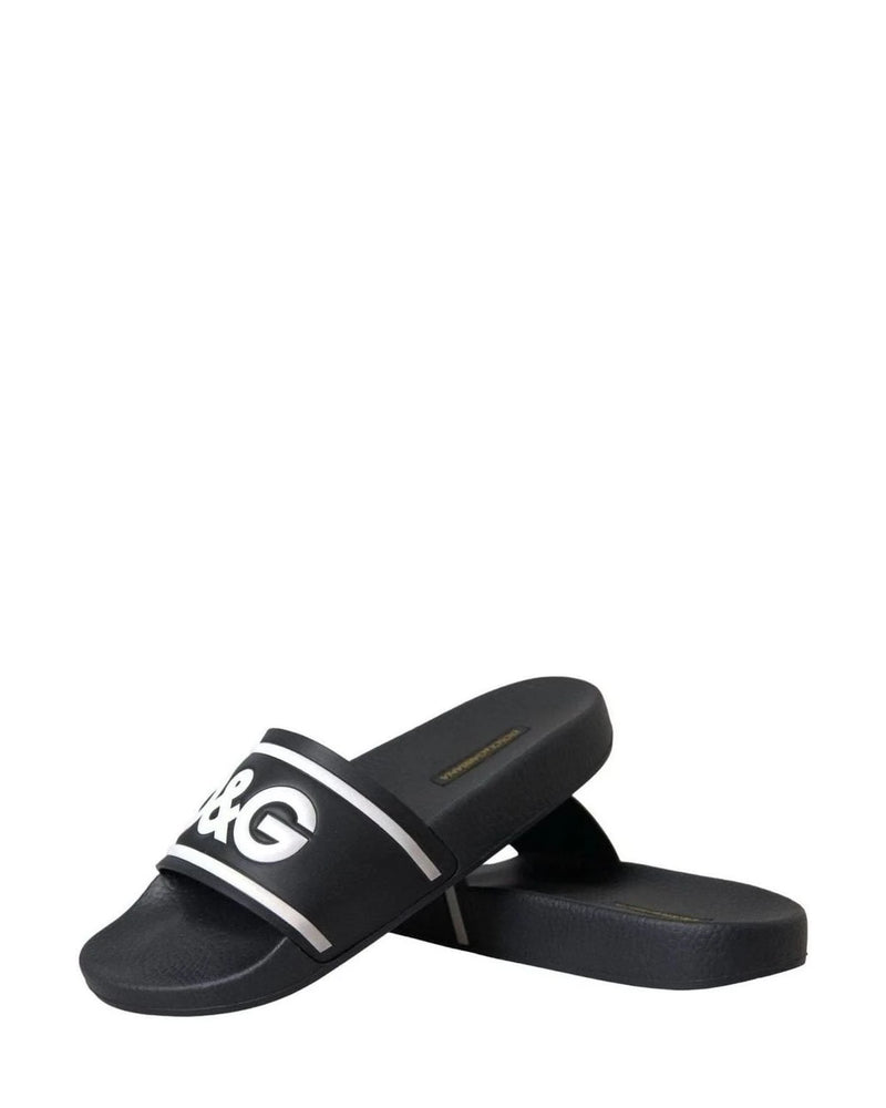 Dolce & Gabbana Black Leather I Love Dg Sandals Slides Shoes Flats