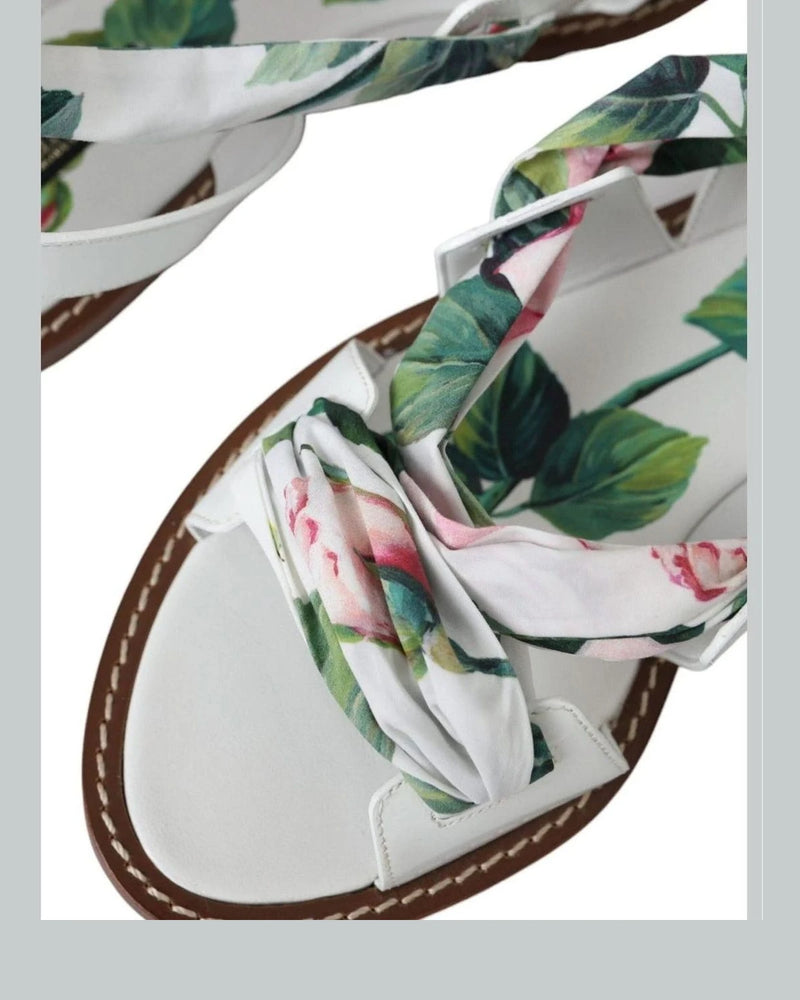 Dolce & Gabbana Multicolor Floral Print Ankle Wrap Sandals Shoes Sandals