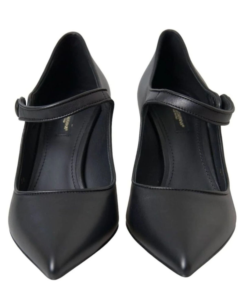 Dolce & Gabbana Black Leather Logo Heels Mary Janes Pumps Shoes Heels