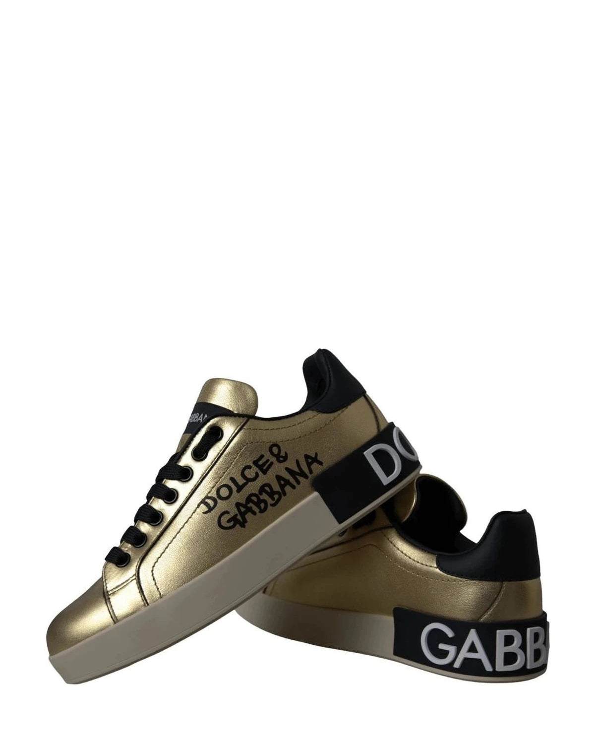 Dolce & Gabbana Gold Portofino Calf Leather Sneakers Women Shoes Glam Steals
