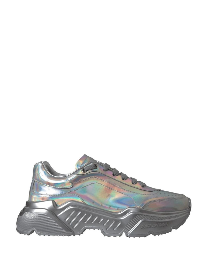 Dolce & Gabbana Silver Iridescent Daymaster Leather Sneakers Shoes Sneakers