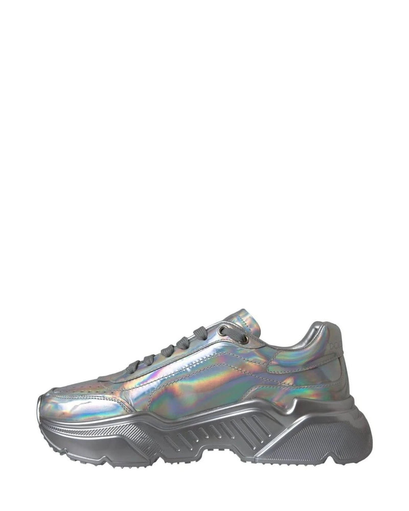 Dolce & Gabbana Silver Iridescent Daymaster Leather Sneakers Shoes Sneakers