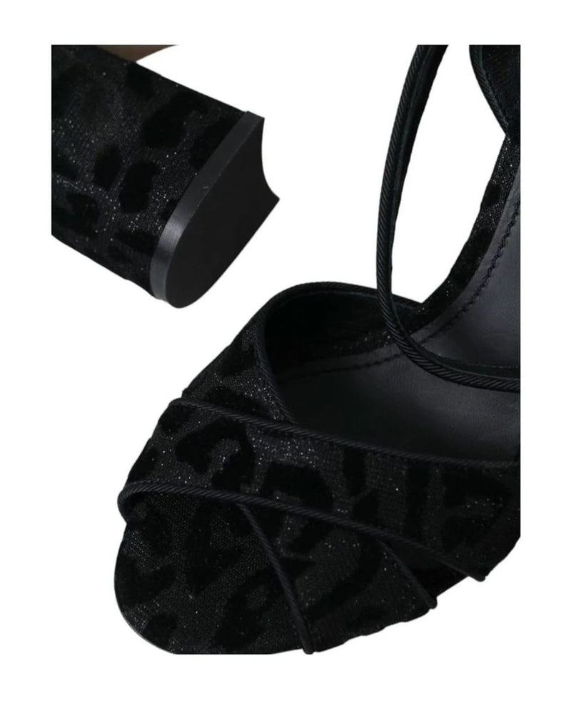 Dolce & Gabbana Black Leopard Suede Heels Sandals Shoes Heels