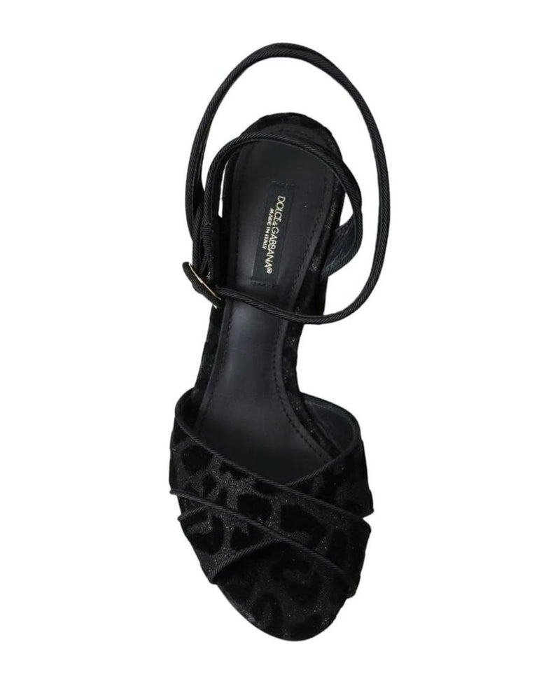 Dolce & Gabbana Black Leopard Suede Heels Sandals Shoes Heels