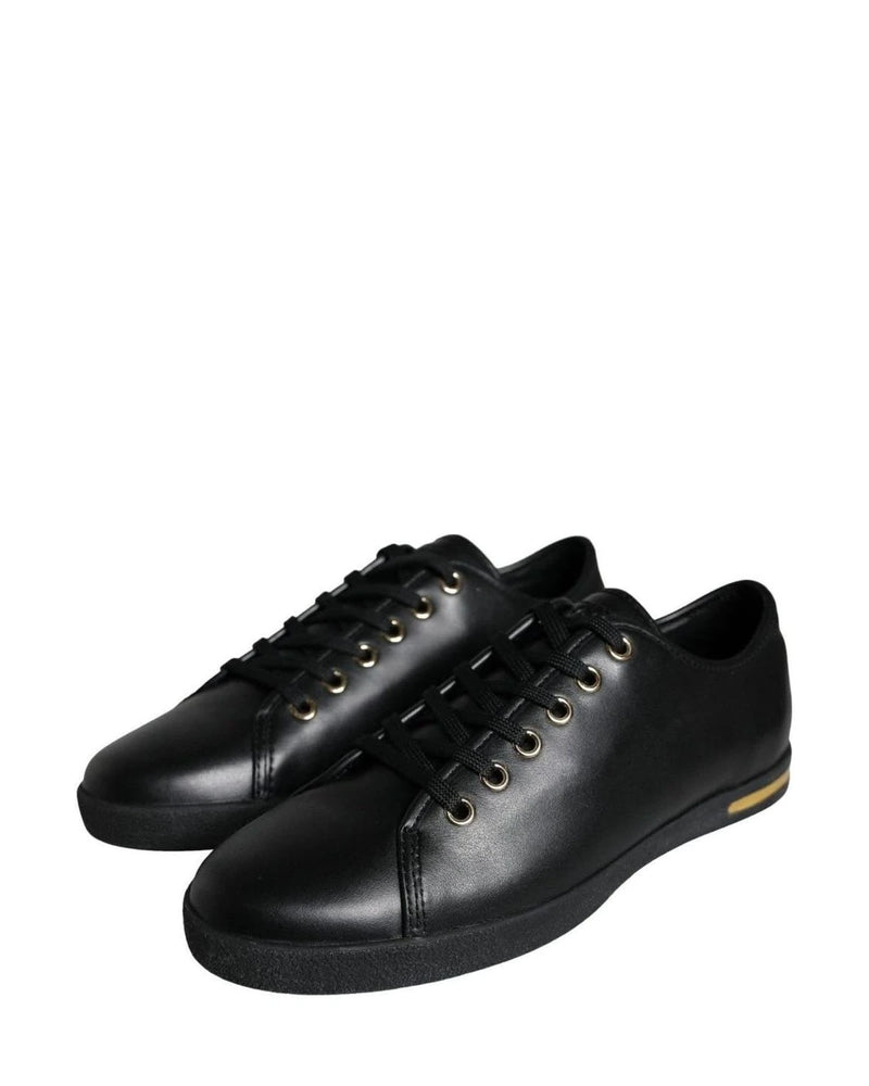 Dolce & Gabbana Black Gold Leather Classic Sneakers Shoes Sneakers