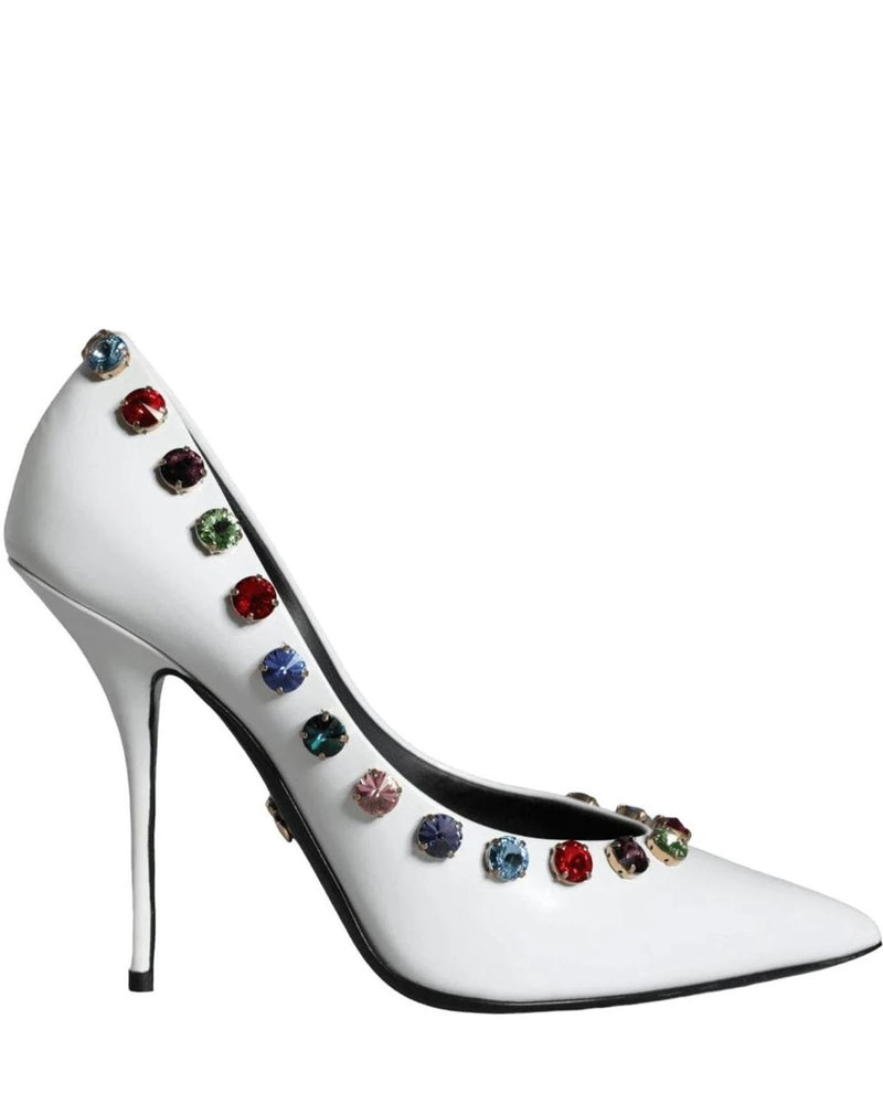 Dolce & Gabbana White Crystal Leather High Heels Pumps Shoes Heels