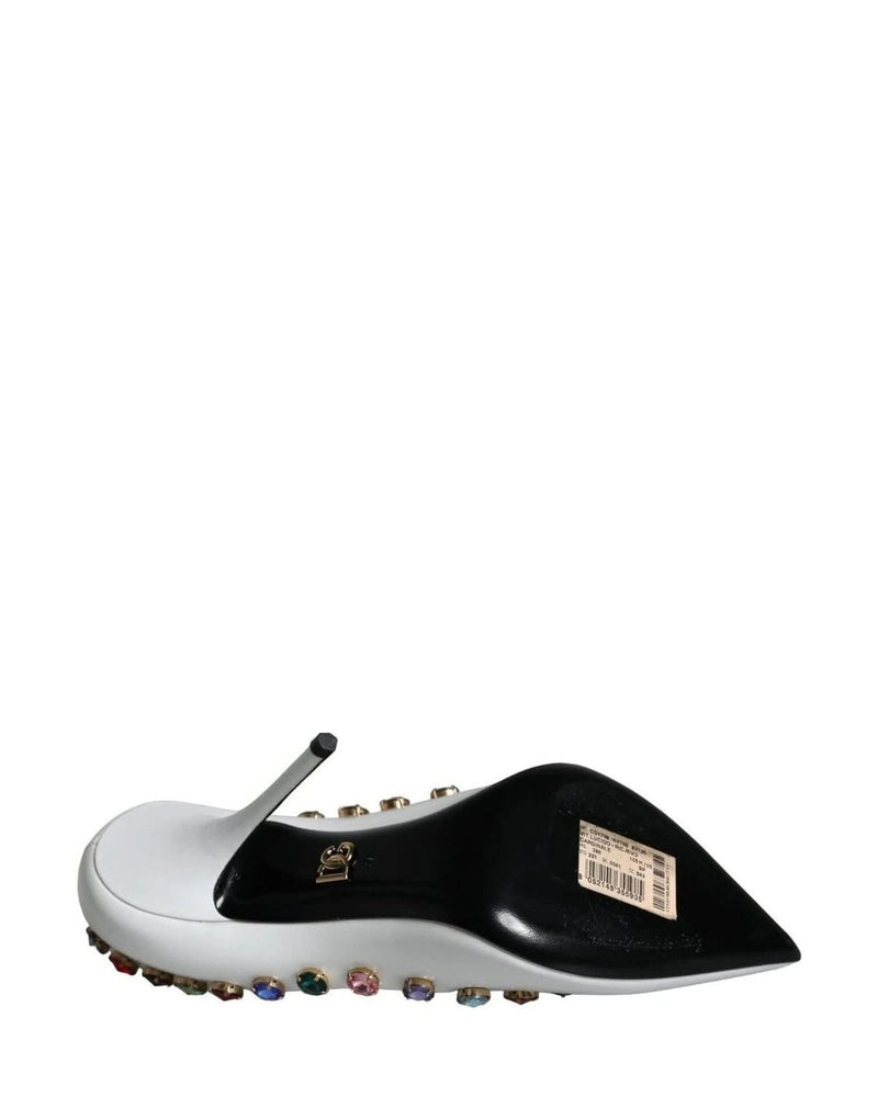 Dolce & Gabbana White Crystal Leather High Heels Pumps Shoes Heels