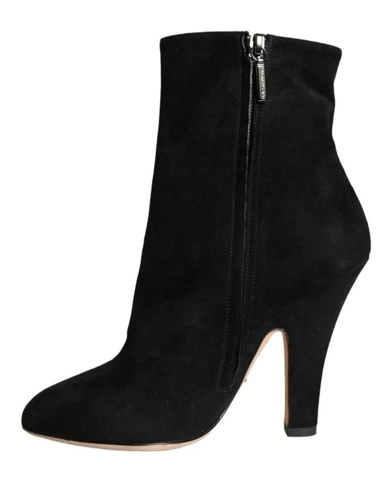 Dolce & Gabbana Black Suede Leather Mid Calf Boots Shoes Boots