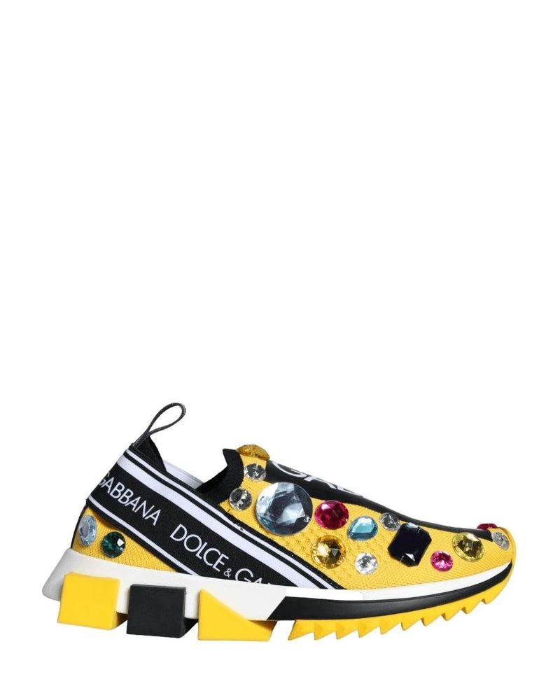 Dolce & Gabbana Yellow Sorrento Crystals Sneakers Womens Shoes Sneakers