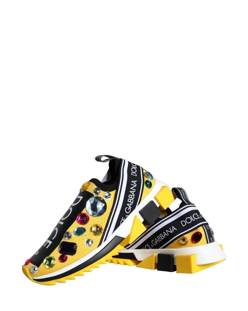Dolce & Gabbana Yellow Sorrento Crystals Sneakers Womens Shoes Sneakers