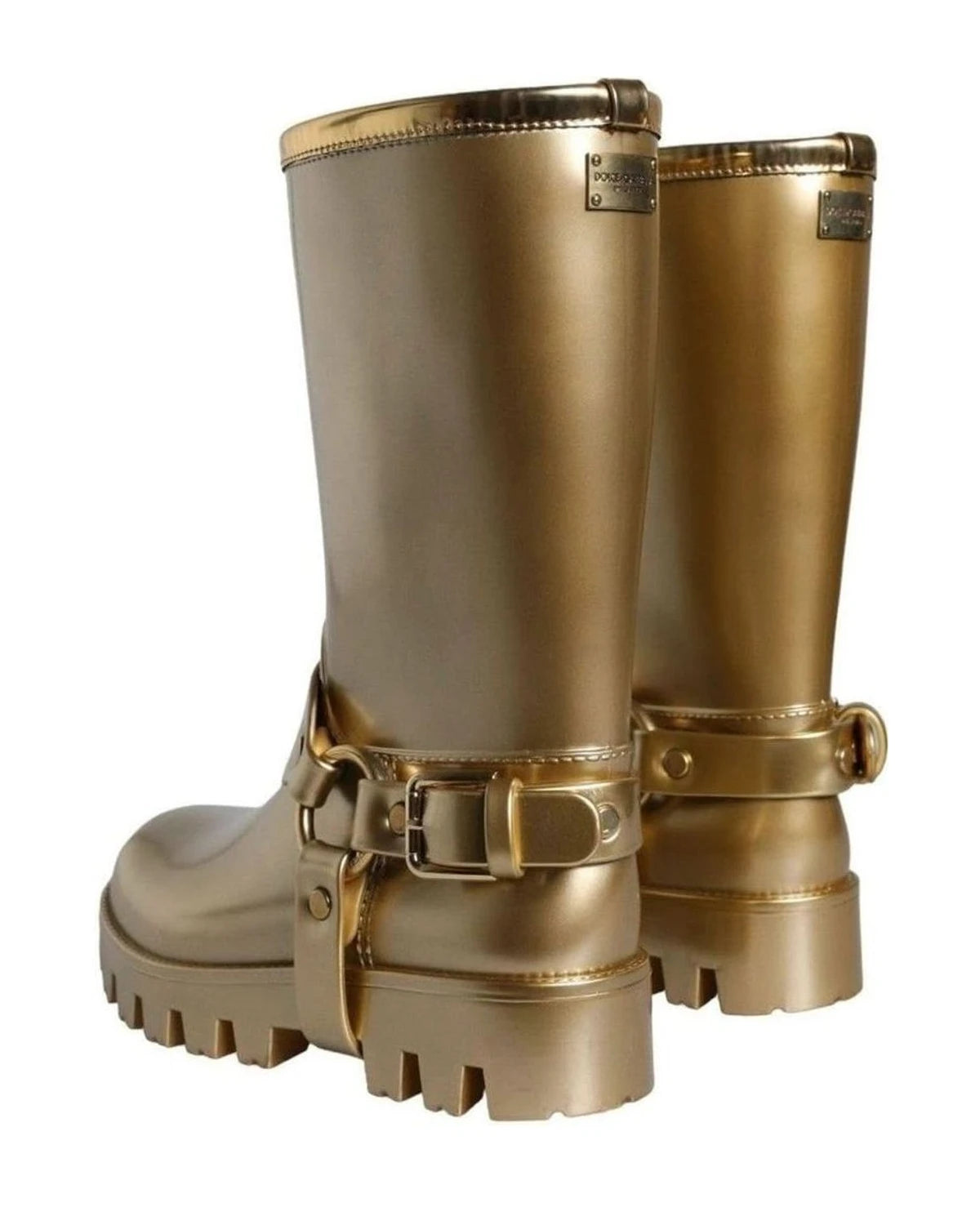 Dolce & Gabbana Gold Metallic Rubber Pvc Rain Boots Shoes Boots