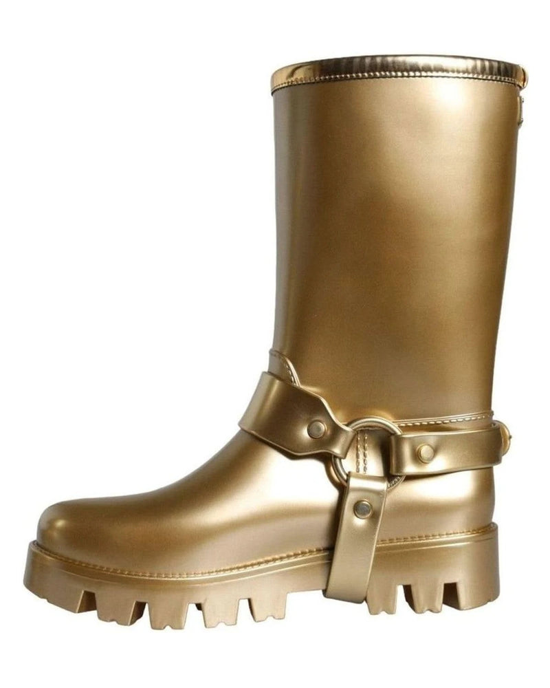 Dolce & Gabbana Gold Metallic Rubber Pvc Rain Boots Shoes Boots