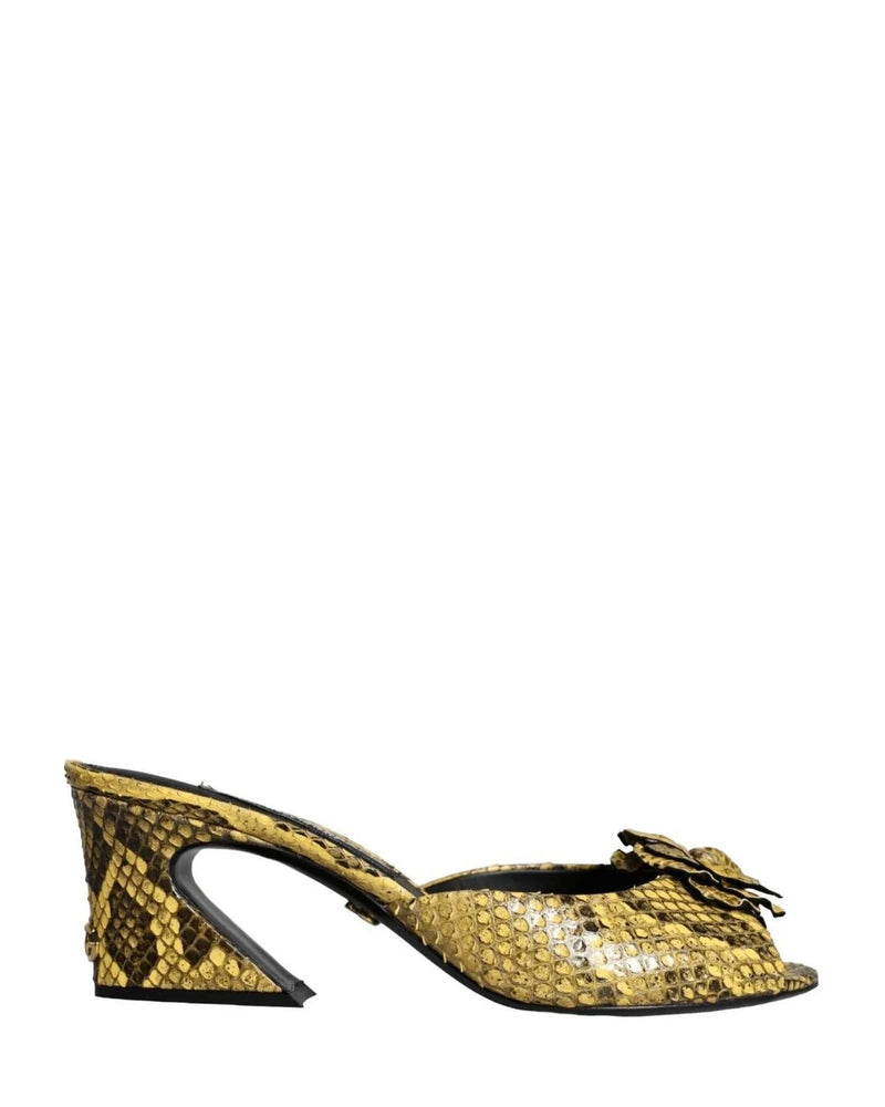 Dolce & Gabbana Yellow Leather Block Heels Slides Shoes Heels